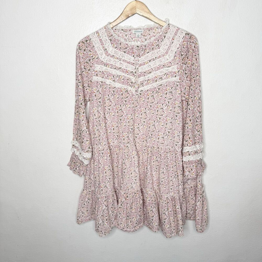 Sundance Ditsy Floral Cottagecore Dress Lace Ruffle Prairie Women’s Small‎